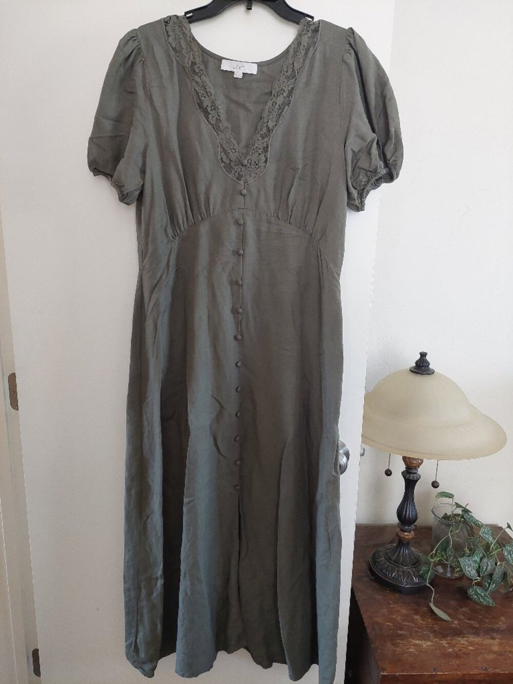 Lace Trim Linen Blend Midi Dress NWOT